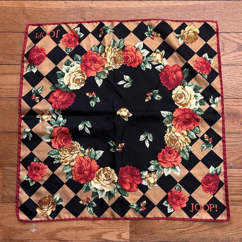 Vintage Joop! 100% Silk Rose Floral Square Scarf 19x19”